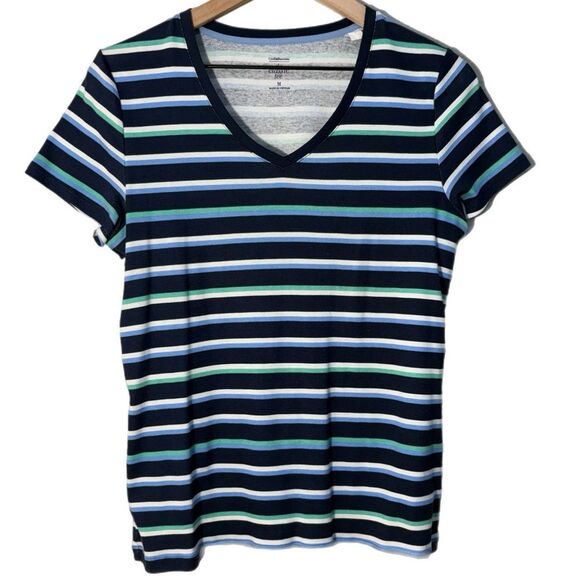 Croft & Barrow Lot 2 Striped Tees - White Pink & Navy Green 100% Cotton Women M. - Picture 9 of 16